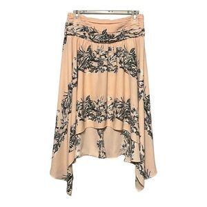 Zara Asymmetrical Pleated Chiffon Skirt Peach Tropical Prints Small